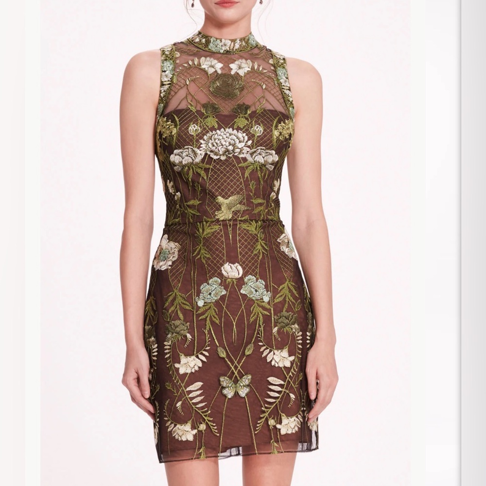 High neck tulle mini dress by Marchesa Notte